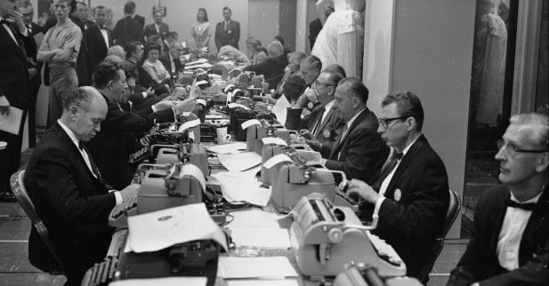 Long Row of Typewriters